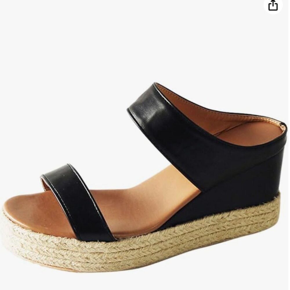 NEW Women Wedge Sandals Shoes Beach Casual Toe Slip-On Summer Open Straw Wedges